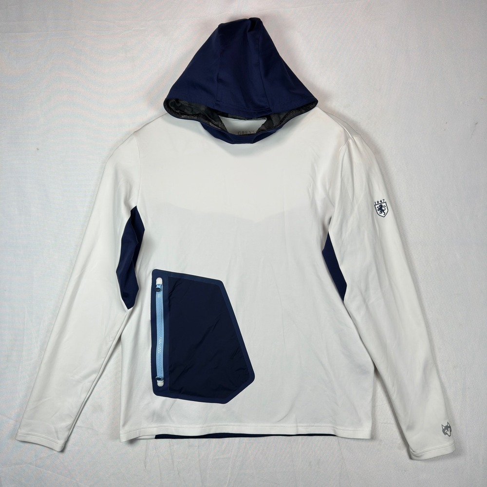 Greyson Clothiers Mens White Navy Blue Performance Hoodie Medium Golf Pullover